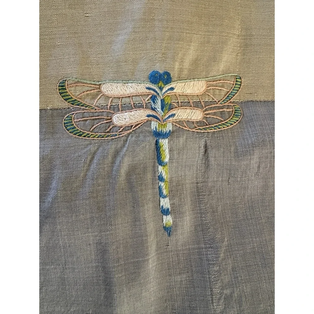 2 Oly Studio Silk Euro Pillow Cover Blue and Green With Embroidered‎ DragonFly